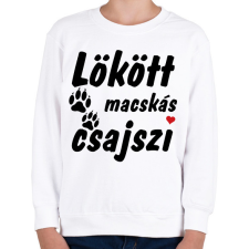 PRINTFASHION Lökött macskás csajszi - Gyerek pulóver - Fehér gyerek pulóver, kardigán