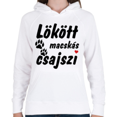 PRINTFASHION Lökött macskás csajszi - Női kapucnis pulóver - Fehér