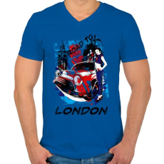 PRINTFASHION London utjain - Férfi V-nyakú póló - Királykék