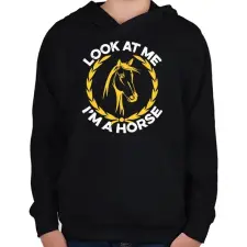 PRINTFASHION Look I'm a horse - Gyerek kapucnis pulóver - Fekete gyerek pulóver, kardigán