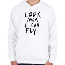 PRINTFASHION Look mom, i can fly! - Gyerek kapucnis pulóver - Fehér gyerek pulóver, kardigán