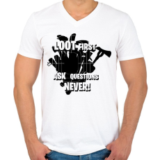 PRINTFASHION Loot first - Férfi V-nyakú póló - Fehér