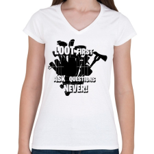 PRINTFASHION Loot first - Női V-nyakú póló - Fehér női póló