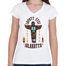 PRINTFASHION Lopott étel - Omaha indián - Női V-nyakú póló - Fehér női póló