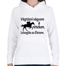PRINTFASHION Lovaglás az életem - Női kapucnis pulóver - Fehér női pulóver, kardigán