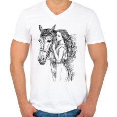 PRINTFASHION lovas - Férfi V-nyakú póló - Fehér