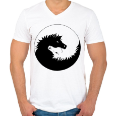 PRINTFASHION Lovas jin-jang - Férfi V-nyakú póló - Fehér