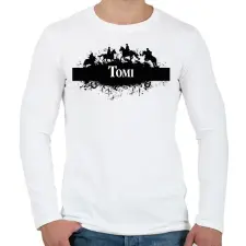 PRINTFASHION Lovas minta - Névvel - Férfi hosszú ujjú póló - Fehér férfi póló