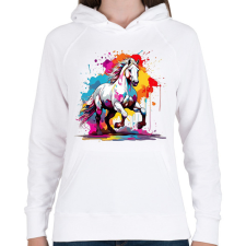 PRINTFASHION Lovas - Női kapucnis pulóver - Fehér női pulóver, kardigán