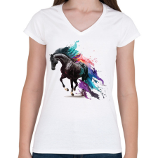 PRINTFASHION Lovas - Női V-nyakú póló - Fehér női póló