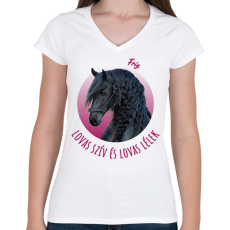 PRINTFASHION Lovas szív - Fríz - Női V-nyakú póló - Fehér