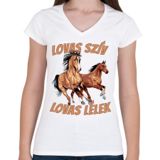 PRINTFASHION Lovas szív, lovas lélek - Női V-nyakú póló - Fehér női póló
