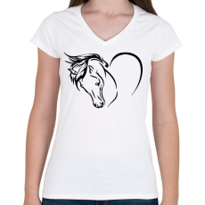 PRINTFASHION Lovas szív - Női V-nyakú póló - Fehér