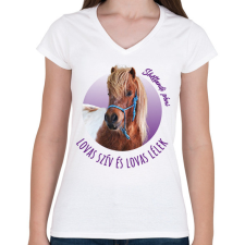 PRINTFASHION Lovas szív - Shetlandi póni - Női V-nyakú póló - Fehér női póló