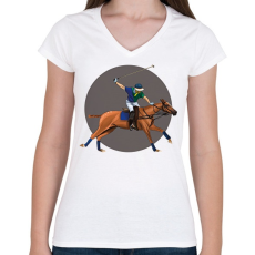 PRINTFASHION Lovaspóló - Női V-nyakú póló - Fehér