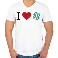 PRINTFASHION Love ChatGPT - Férfi V-nyakú póló - Fehér