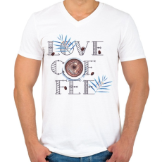 PRINTFASHION Love Coffee - Férfi V-nyakú póló - Fehér