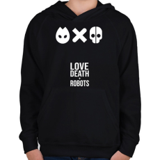 PRINTFASHION Love Death and Robots logo - Gyerek kapucnis pulóver - Fekete