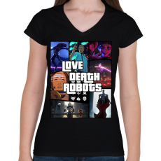 PRINTFASHION Love Death & Robots - Női V-nyakú póló - Fekete