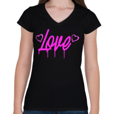 PRINTFASHION love felirat - Női V-nyakú póló - Fekete női póló
