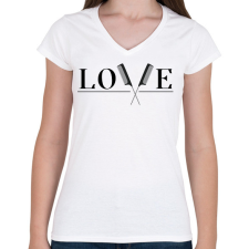 PRINTFASHION Love - Fodrász (blakc) - Női V-nyakú póló - Fehér női póló