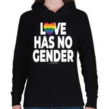 PRINTFASHION Love has no gender - humanista grafika - LMBT / LMBTQI (126) - Női kapucnis pulóver - Fekete női pulóver, kardigán