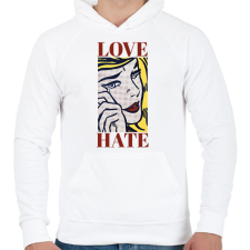 PRINTFASHION Love, Hate - Pop art - Férfi kapucnis pulóver - Fehér férfi pulóver, kardigán