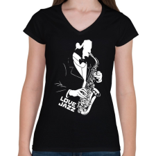PRINTFASHION Love Jazz - Női V-nyakú póló - Fekete női póló