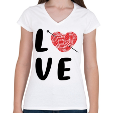 PRINTFASHION LOVE - Kötés,horgolás - Női V-nyakú póló - Fehér női póló