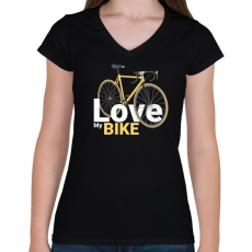 PRINTFASHION Love my Bike - Női V-nyakú póló - Fekete