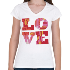 PRINTFASHION LOVE - Női V-nyakú póló - Fehér