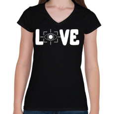 PRINTFASHION Love szemvizsgálat  - Női V-nyakú póló - Fekete