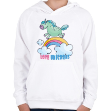 PRINTFASHION Love Unicorns - Gyerek kapucnis pulóver - Fehér gyerek pulóver, kardigán