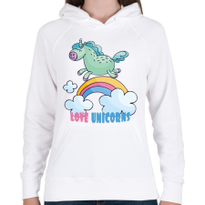 PRINTFASHION Love Unicorns - Női kapucnis pulóver - Fehér női pulóver, kardigán