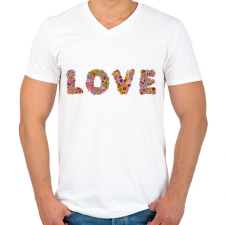 PRINTFASHION LOVE virág - Férfi V-nyakú póló - Fehér férfi póló