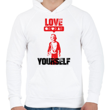 PRINTFASHION Love yourself - Banksy graffiti - Férfi kapucnis pulóver - Fehér férfi pulóver, kardigán