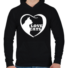 PRINTFASHION Lovecats - Férfi kapucnis pulóver - Fekete férfi pulóver, kardigán