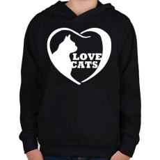 PRINTFASHION Lovecats - Gyerek kapucnis pulóver - Fekete
