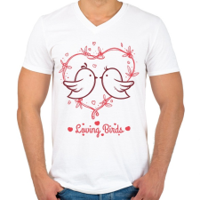 PRINTFASHION Loving birds - Férfi V-nyakú póló - Fehér férfi póló