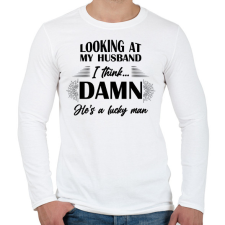 PRINTFASHION Lucky husband - Férfi hosszú ujjú póló - Fehér férfi póló