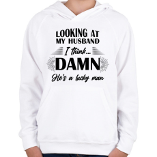 PRINTFASHION Lucky husband - Gyerek kapucnis pulóver - Fehér