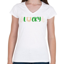 PRINTFASHION Lucky - Női V-nyakú póló - Fehér női póló