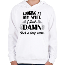 PRINTFASHION Lucky wife - Gyerek kapucnis pulóver - Fehér gyerek pulóver, kardigán