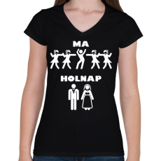 PRINTFASHION ma - holnap - Női V-nyakú póló - Fekete