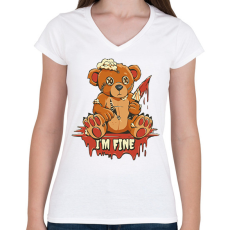 PRINTFASHION Maci jól vagyok, I am fine - Női V-nyakú póló - Fehér