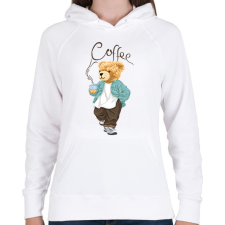 PRINTFASHION Maci kávéval - Női kapucnis pulóver - Fehér női pulóver, kardigán