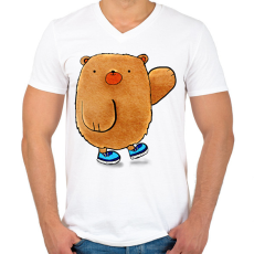 PRINTFASHION Mackó integet - Férfi V-nyakú póló - Fehér