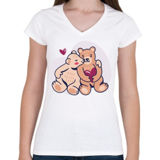 PRINTFASHION Mackó Love - Női V-nyakú póló - Fehér
