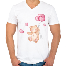 PRINTFASHION Mackó szív - Férfi V-nyakú póló - Fehér férfi póló