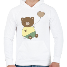 PRINTFASHION Mackó szíves lufival - Férfi kapucnis pulóver - Fehér férfi pulóver, kardigán